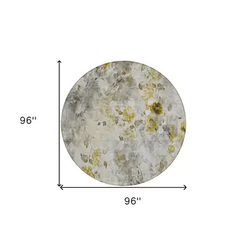 8' Taupe Ivory And Tan Round Floral Washable Indoor Outdoor Area Rug