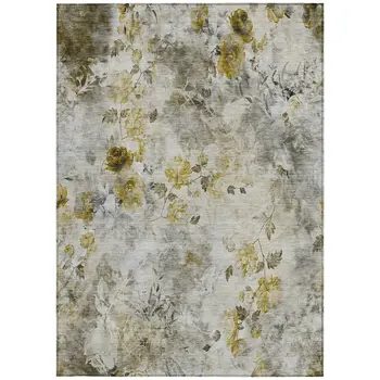 10' X 14' Taupe Ivory And Tan Floral Washable Indoor Outdoor Area Rug