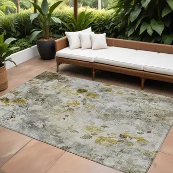 10' X 14' Taupe Ivory And Tan Floral Washable Indoor Outdoor Area Rug