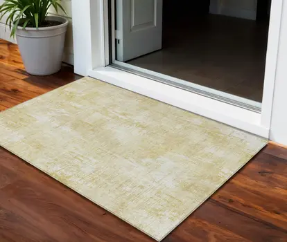 3' X 5' Beige Tan And Ivory Abstract Washable Indoor Outdoor Area Rug