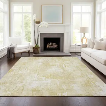 8' X 10' Beige Tan And Ivory Abstract Washable Indoor Outdoor Area Rug