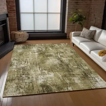 3' X 5' Brown Taupe And Ivory Abstract Washable Indoor Outdoor Area Rug