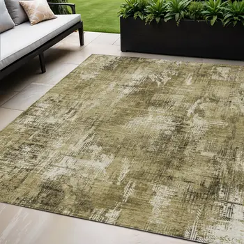 5' X 8' Brown Taupe And Ivory Abstract Washable Indoor Outdoor Area Rug