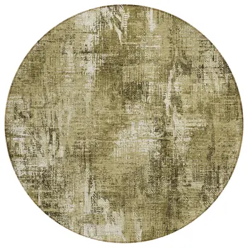 8' Brown Taupe And Ivory Round Abstract Washable Indoor Outdoor Area Rug
