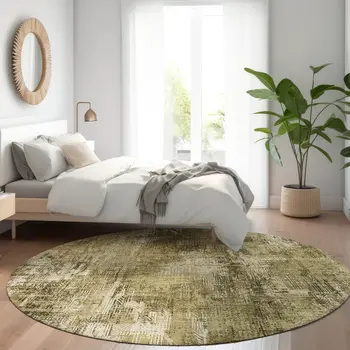 8' Brown Taupe And Ivory Round Abstract Washable Indoor Outdoor Area Rug