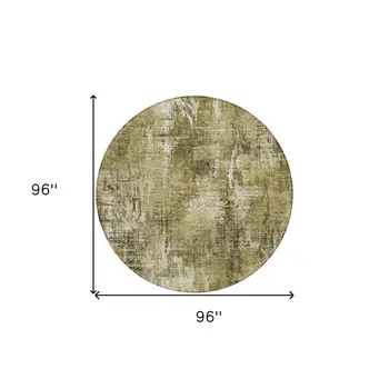 8' Brown Taupe And Ivory Round Abstract Washable Indoor Outdoor Area Rug