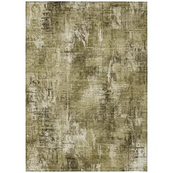9' X 12' Brown Taupe And Ivory Abstract Washable Indoor Outdoor Area Rug