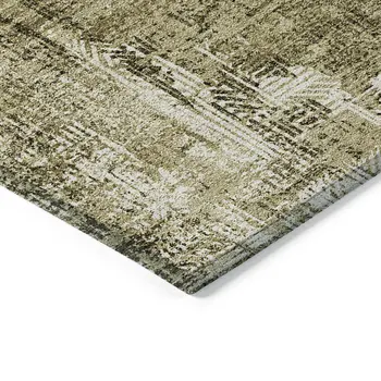 10' X 14' Brown Taupe And Ivory Abstract Washable Indoor Outdoor Area Rug