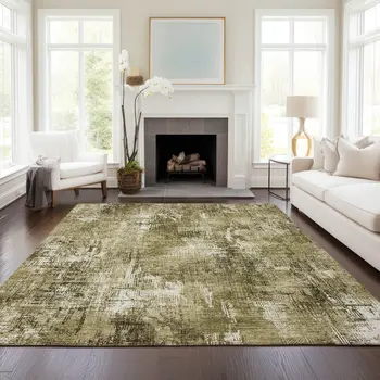 10' X 14' Brown Taupe And Ivory Abstract Washable Indoor Outdoor Area Rug