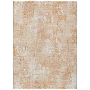 3' X 5' Coral Peach And Ivory Abstract Washable Indoor Outdoor Area Rug