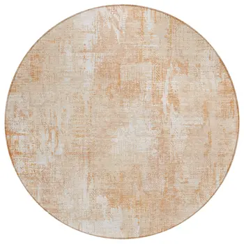 8' Coral Peach And Ivory Round Abstract Washable Indoor Outdoor Area Rug
