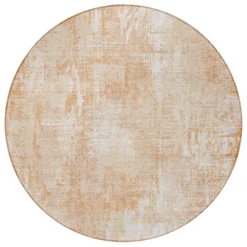 8' Coral Peach And Ivory Round Abstract Washable Indoor Outdoor Area Rug