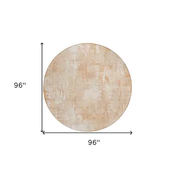 8' Coral Peach And Ivory Round Abstract Washable Indoor Outdoor Area Rug