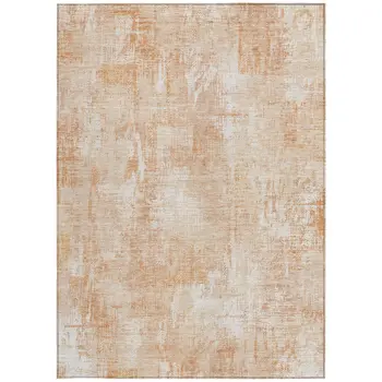 9' X 12' Coral Peach And Ivory Abstract Washable Indoor Outdoor Area Rug