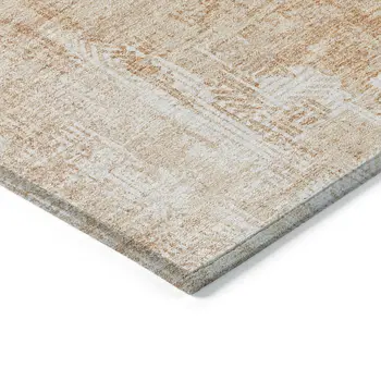 10' X 14' Coral Peach And Ivory Abstract Washable Indoor Outdoor Area Rug