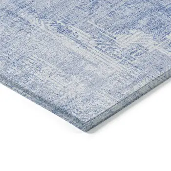 3' X 5' Sky Blue Denim Blue And Ivory Abstract Washable Indoor Outdoor Area Rug