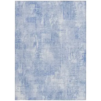 9' X 12' Sky Blue Denim Blue And Ivory Abstract Washable Indoor Outdoor Area Rug
