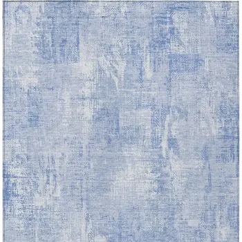 10' X 14' Sky Blue Denim Blue And Ivory Abstract Washable Indoor Outdoor Area Rug