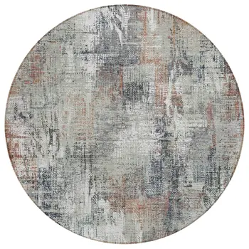 8' Taupe Gray And Copper Round Abstract Washable Indoor Outdoor Area Rug