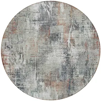 8' Taupe Gray And Copper Round Abstract Washable Indoor Outdoor Area Rug