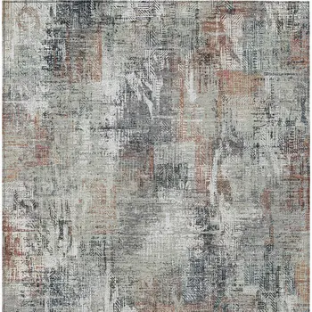 9' X 12' Taupe Gray And Copper Abstract Washable Indoor Outdoor Area Rug