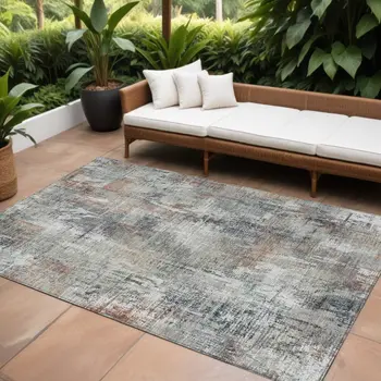 10' X 14' Taupe Gray And Copper Abstract Washable Indoor Outdoor Area Rug