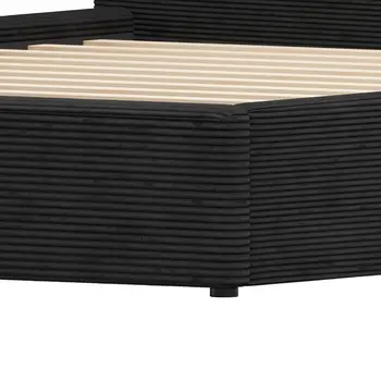 Black Ribbed Texture Velvet Upholstered King Bed Frame