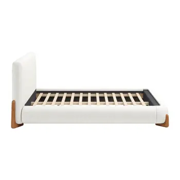 Ivory Solid Wood And Boucle Queen Bed Frame