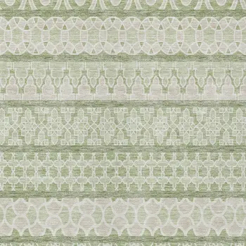 3' X 5' Artichoke Green And Ivory Quatrefoil Washable Indoor Outdoor Area Rug