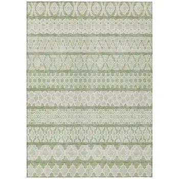 5' X 8' Artichoke Green And Ivory Quatrefoil Washable Indoor Outdoor Area Rug