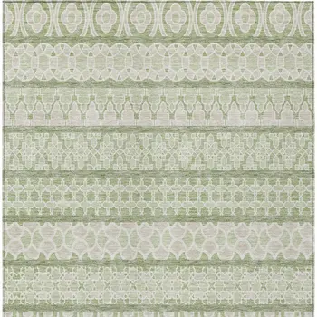 5' X 8' Artichoke Green And Ivory Quatrefoil Washable Indoor Outdoor Area Rug