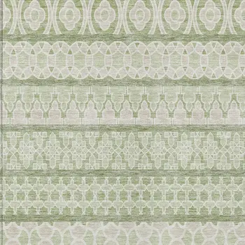9' X 12' Artichoke Green And Ivory Quatrefoil Washable Indoor Outdoor Area Rug