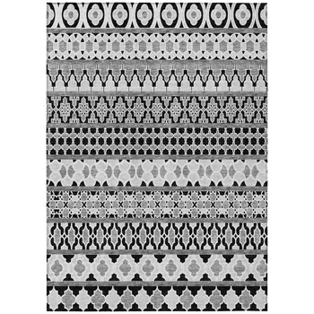 10' X 14' Black Gray And Ivory Quatrefoil Washable Indoor Outdoor Area Rug