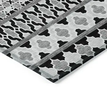 10' X 14' Black Gray And Ivory Quatrefoil Washable Indoor Outdoor Area Rug