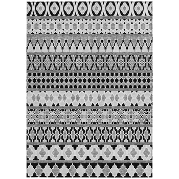 10' X 14' Black Gray And Ivory Quatrefoil Washable Indoor Outdoor Area Rug