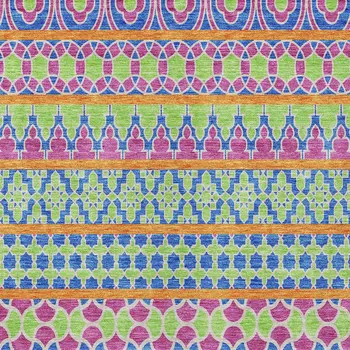 5' X 8' Blush Blue And Lime Green Quatrefoil Washable Indoor Outdoor Area Rug