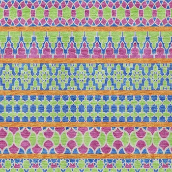 8' X 10' Blush Blue And Lime Green Quatrefoil Washable Indoor Outdoor Area Rug