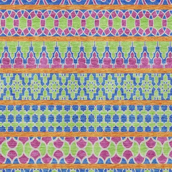 10' X 14' Blush Blue And Lime Green Quatrefoil Washable Indoor Outdoor Area Rug