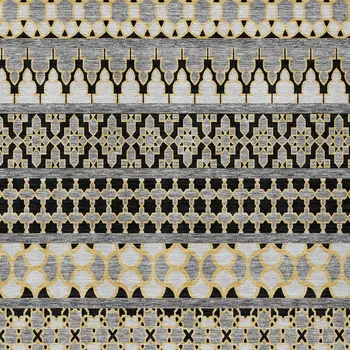 3' X 5' Charcoal Gray And Gold Quatrefoil Washable Indoor Outdoor Area Rug