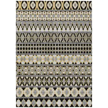 5' X 8' Charcoal Gray And Gold Quatrefoil Washable Indoor Outdoor Area Rug