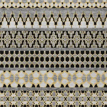 9' X 12' Charcoal Gray And Gold Quatrefoil Washable Indoor Outdoor Area Rug