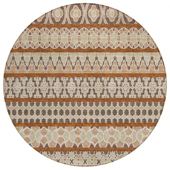 8' Chocolate And Taupe Round Quatrefoil Washable Indoor Outdoor Area Rug