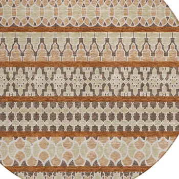 8' Chocolate And Taupe Round Quatrefoil Washable Indoor Outdoor Area Rug