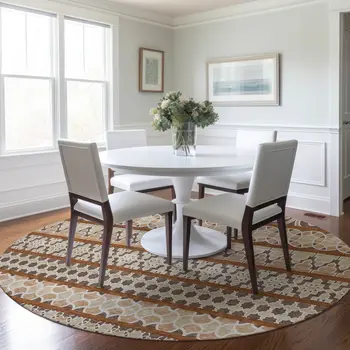 8' Chocolate And Taupe Round Quatrefoil Washable Indoor Outdoor Area Rug