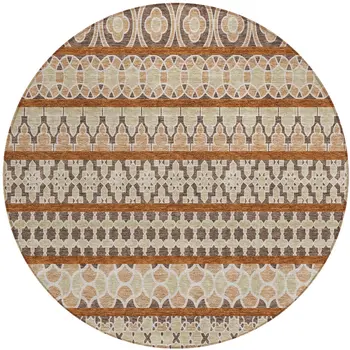 8' Chocolate And Taupe Round Quatrefoil Washable Indoor Outdoor Area Rug
