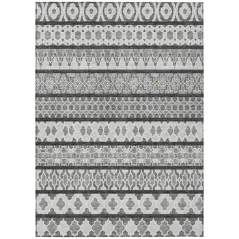 5' X 8' Gray Charcoal And Silver Quatrefoil Washable Indoor Outdoor Area Rug