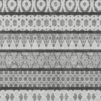 5' X 8' Gray Charcoal And Silver Quatrefoil Washable Indoor Outdoor Area Rug