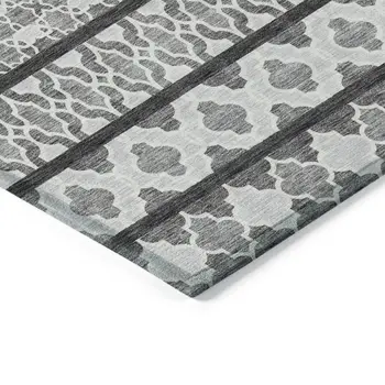 8' Gray Charcoal And Silver Round Quatrefoil Washable Indoor Outdoor Area Rug