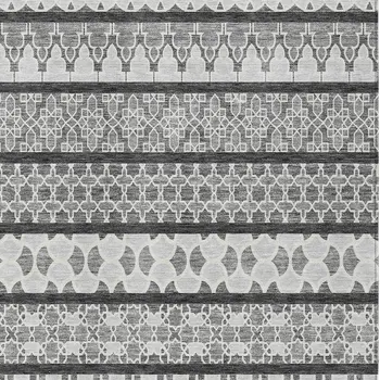 9' X 12' Gray Charcoal And Silver Quatrefoil Washable Indoor Outdoor Area Rug