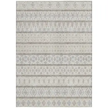 3' X 5' Ivory Beige And Taupe Quatrefoil Washable Indoor Outdoor Area Rug